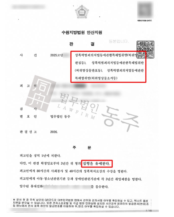 딥페이크를 제작한 뒤 텔레그램 지능방에 유포 및 총 400여건 딥페이크 소지한 사건, 집행유예 선처 사례" loading="lazy" decoding="async" srcset="https://suwon-lawyer.com/wp-content/uploads/2026/04/image-2.png 560w, https://suwon-lawyer.com/wp-content/uploads/2026/04/image-2-240x300.png 240w" sizes="auto, (max-width: 560px) 100vw, 560px